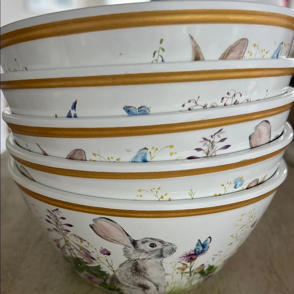 Williams Sonoma Floral Meadows Bowls Bunny Rabbit Flowers Melamine Easter